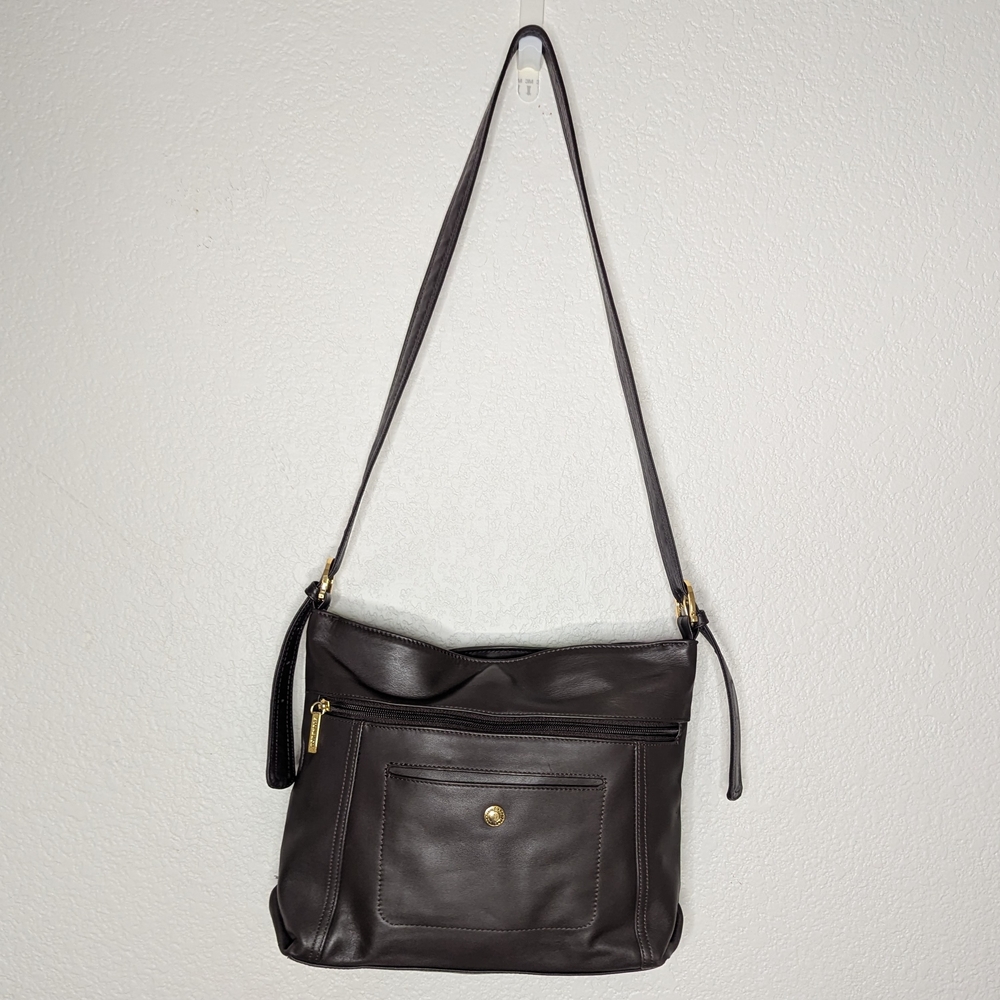 Stone & Co. Dark Brown Shoulder Bag with Gold Accents Vegan Leather
